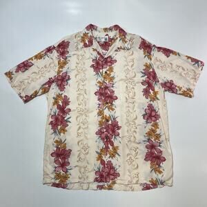 VTG Iolani Men’s Made in Hawaii Floral Hibiscus Beige Hawaiian Shirt Size Large